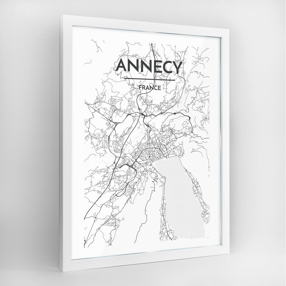 Annecy Map Art Print - Framed