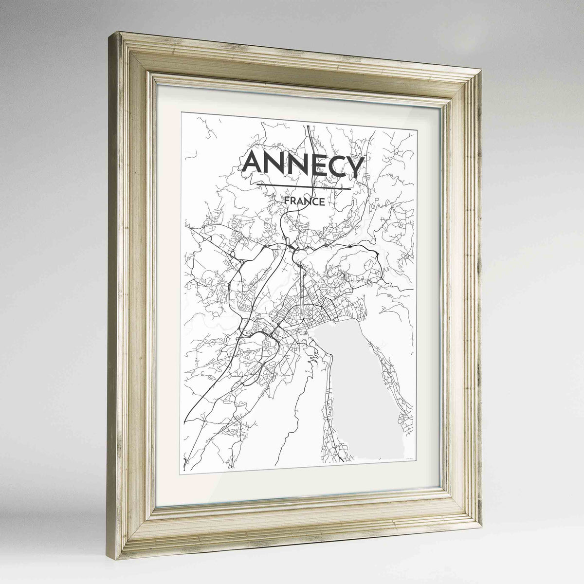 Framed Annecy Map Art Print 24x36&quot; Champagne frame Point Two Design Group