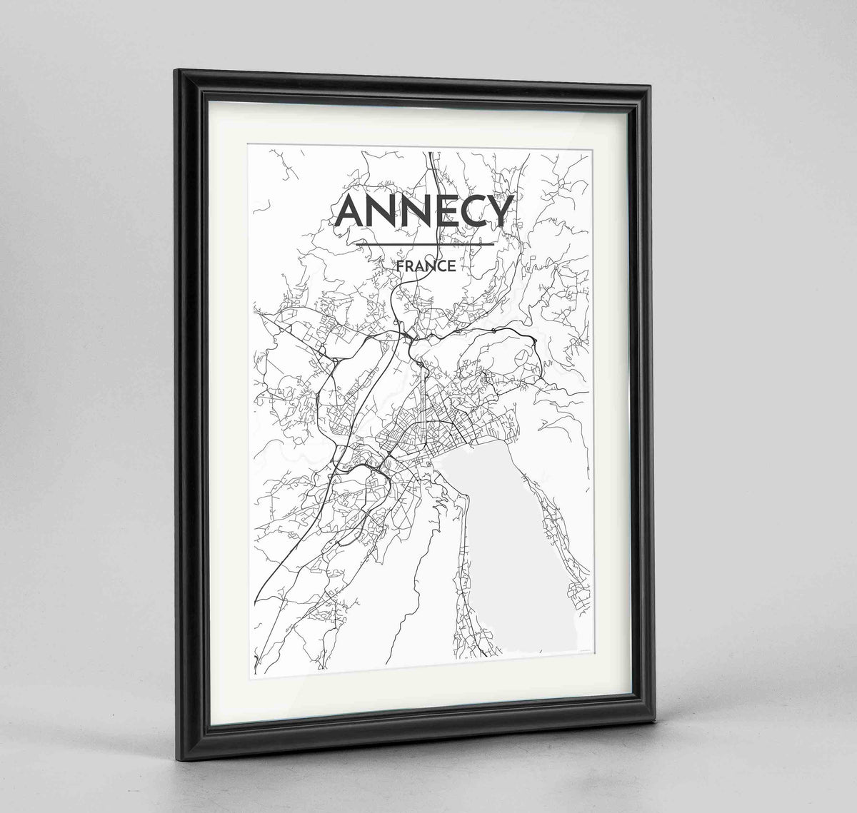 Framed Annecy Map Art Print 24x36&quot; Traditional Black frame Point Two Design Group