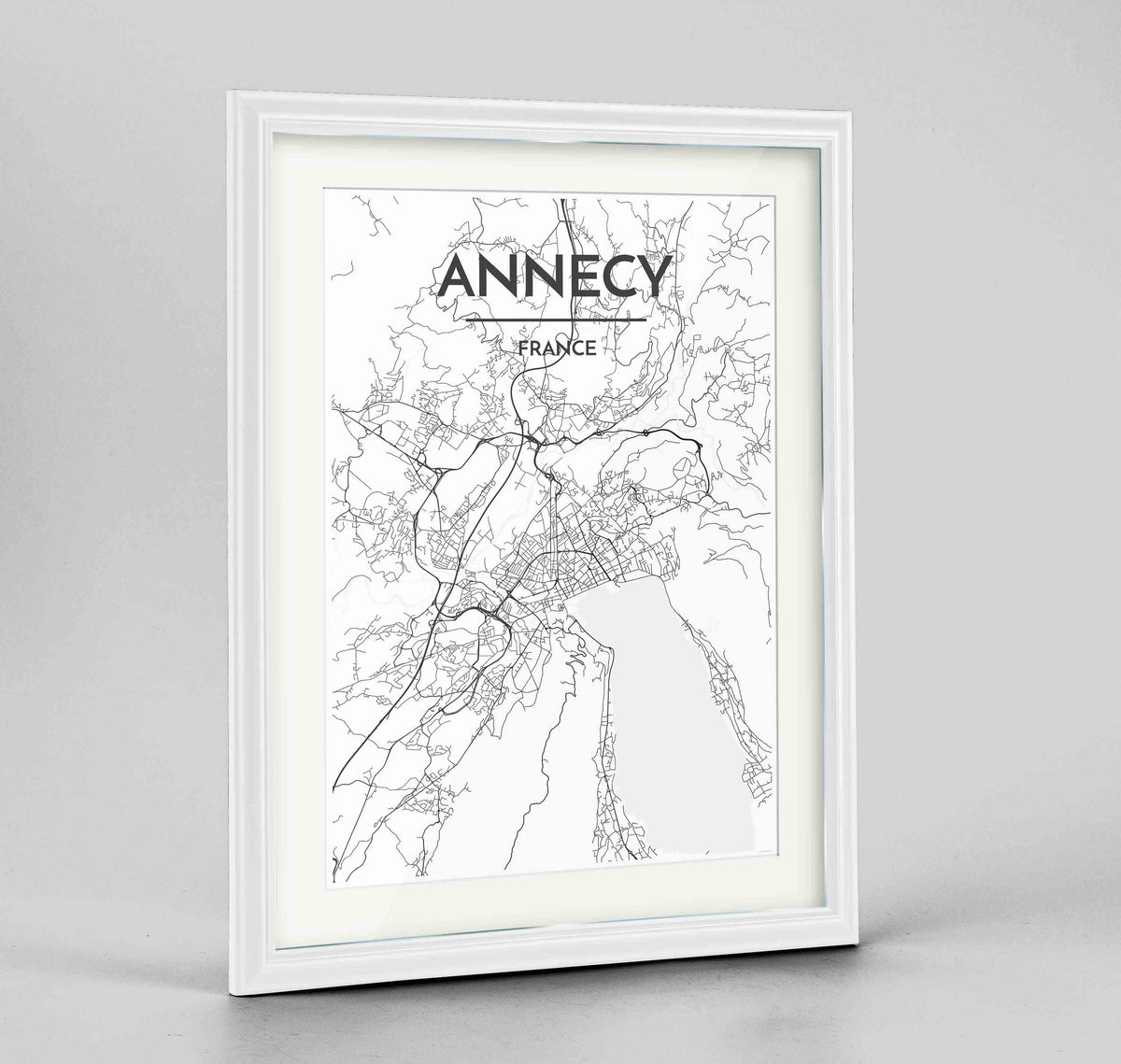 Framed Annecy Map Art Print 24x36&quot; Traditional White frame Point Two Design Group