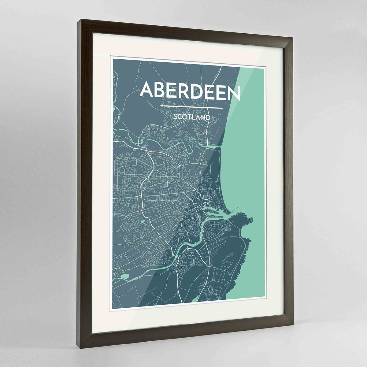 Framed Aberdeen Map Art Print 24x36&quot; Contemporary Walnut frame Point Two Design Group