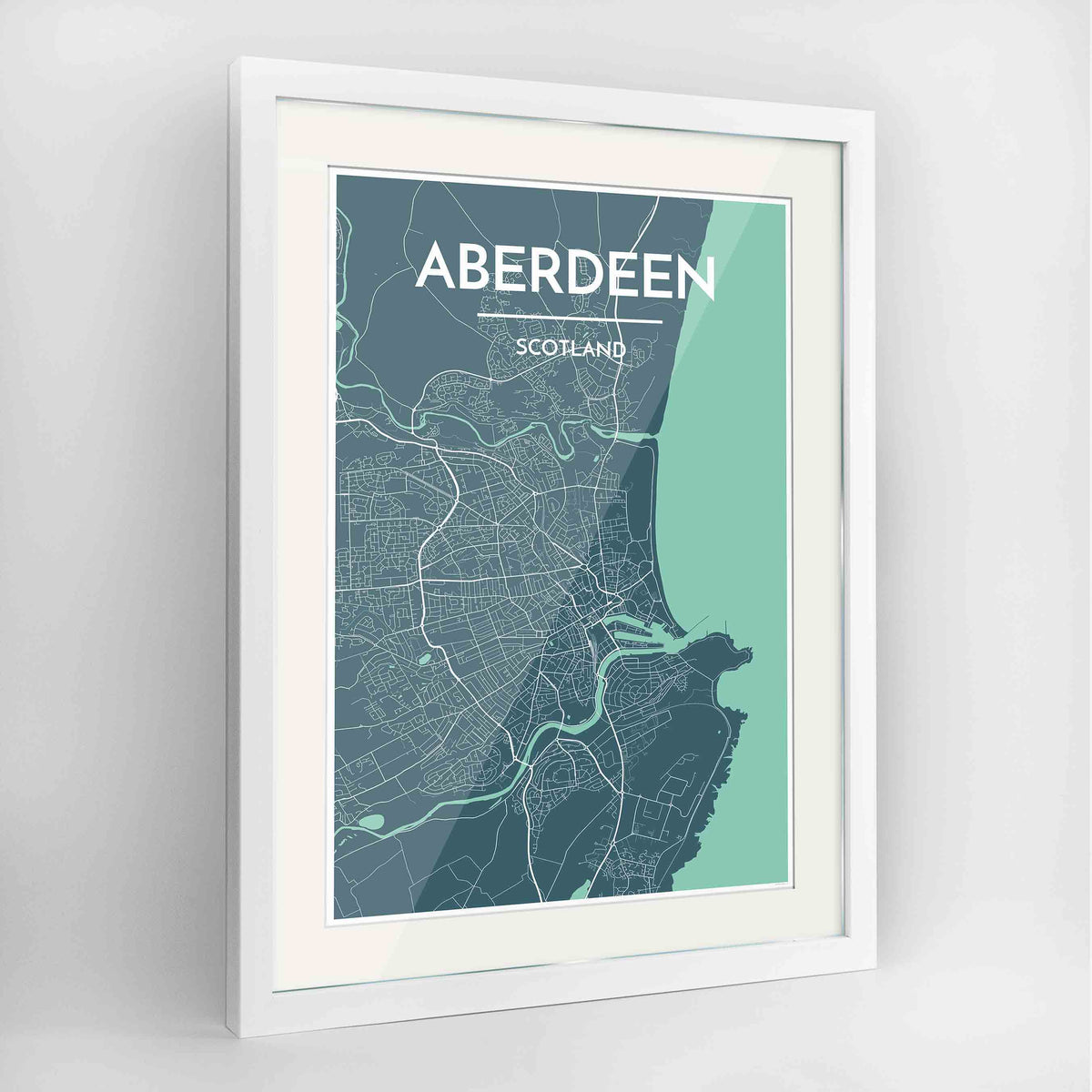 Framed Aberdeen Map Art Print 24x36&quot; Contemporary White frame Point Two Design Group