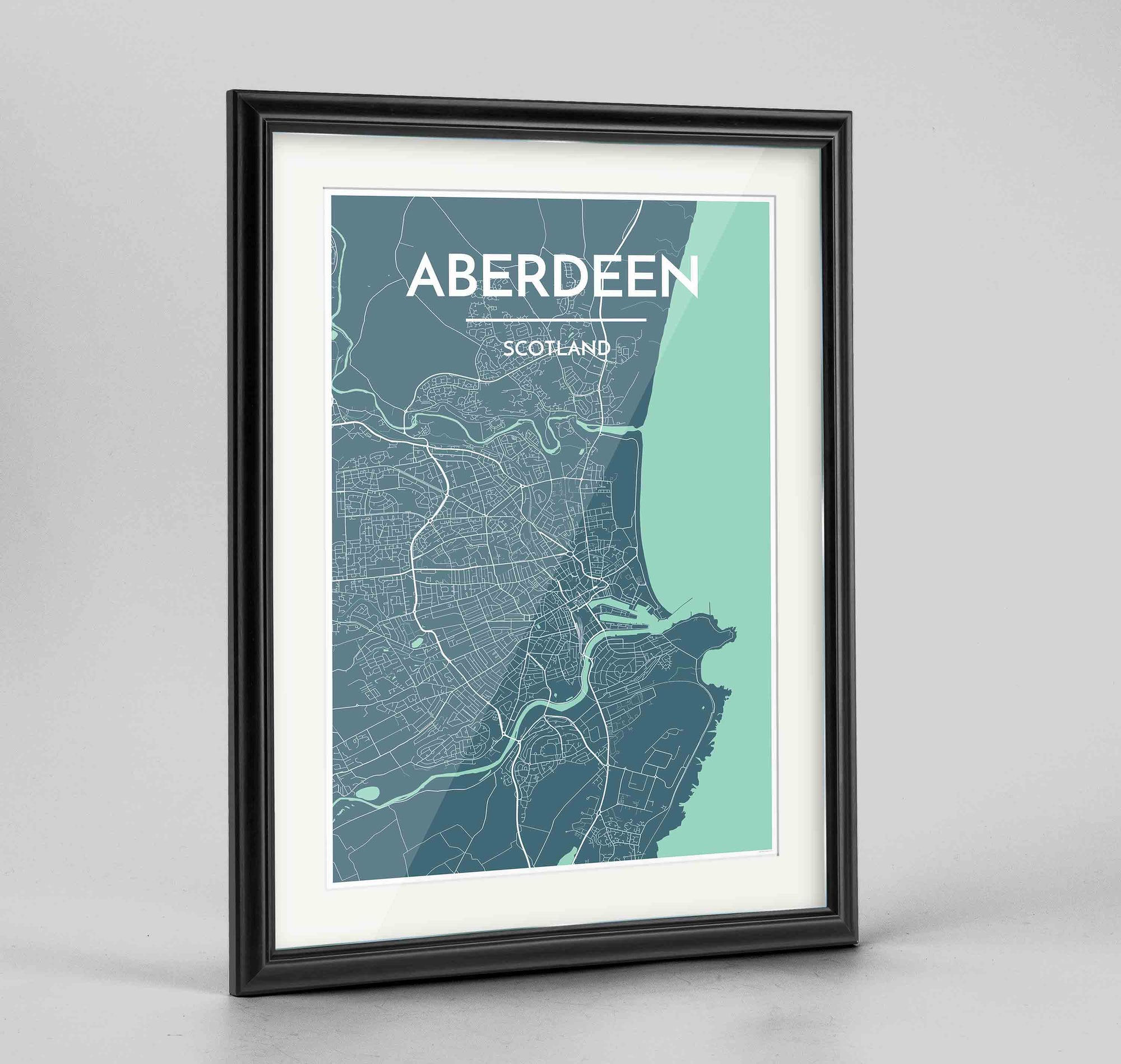 Framed Aberdeen Map Art Print 24x36" Traditional Black frame Point Two Design Group