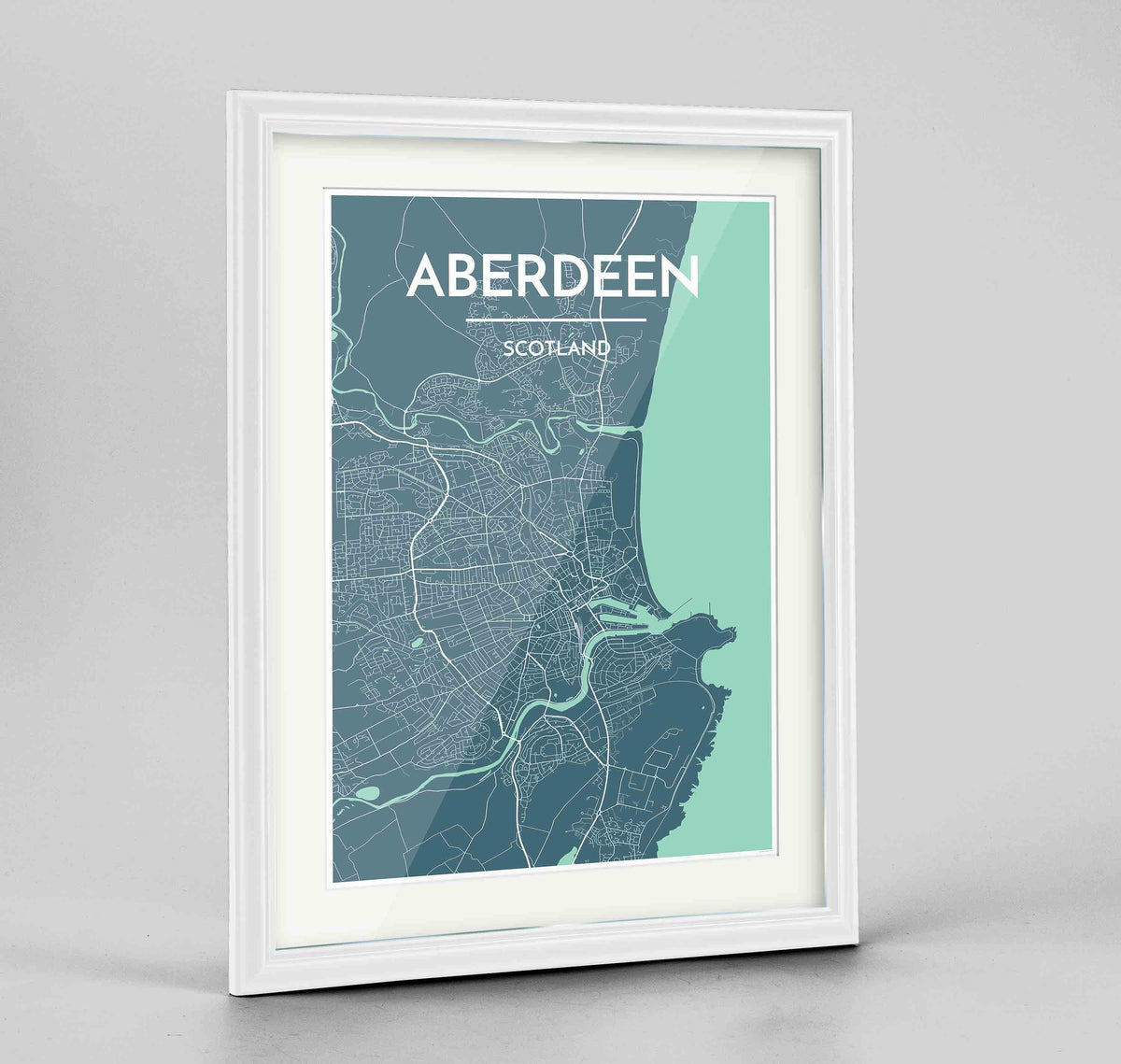 Framed Aberdeen Map Art Print 24x36&quot; Traditional White frame Point Two Design Group