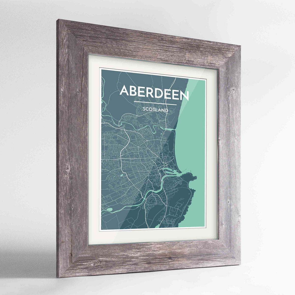 Framed Aberdeen Map Art Print 24x36&quot; Western Grey frame Point Two Design Group
