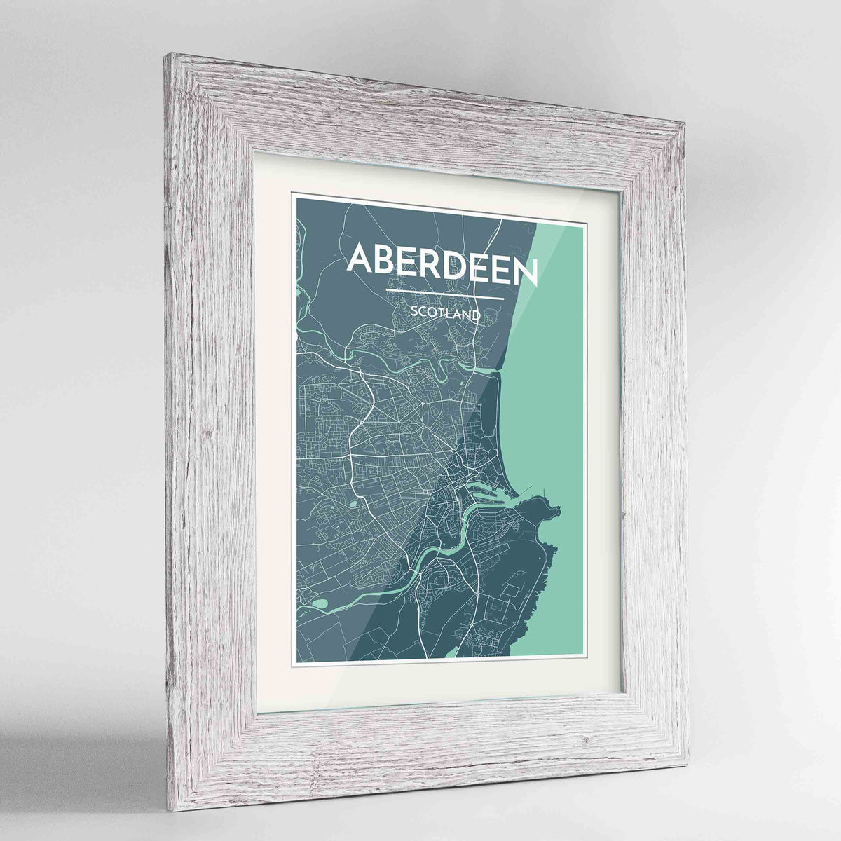 Framed Aberdeen Map Art Print 24x36&quot; Western White frame Point Two Design Group