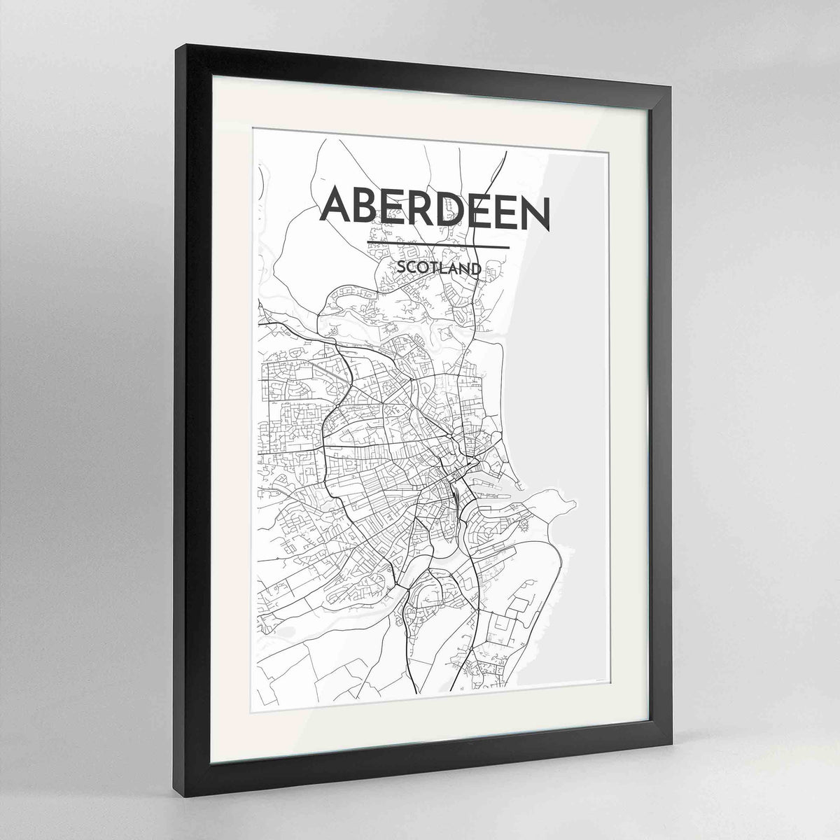 Framed Aberdeen Map Art Print 24x36&quot; Contemporary Black frame Point Two Design Group