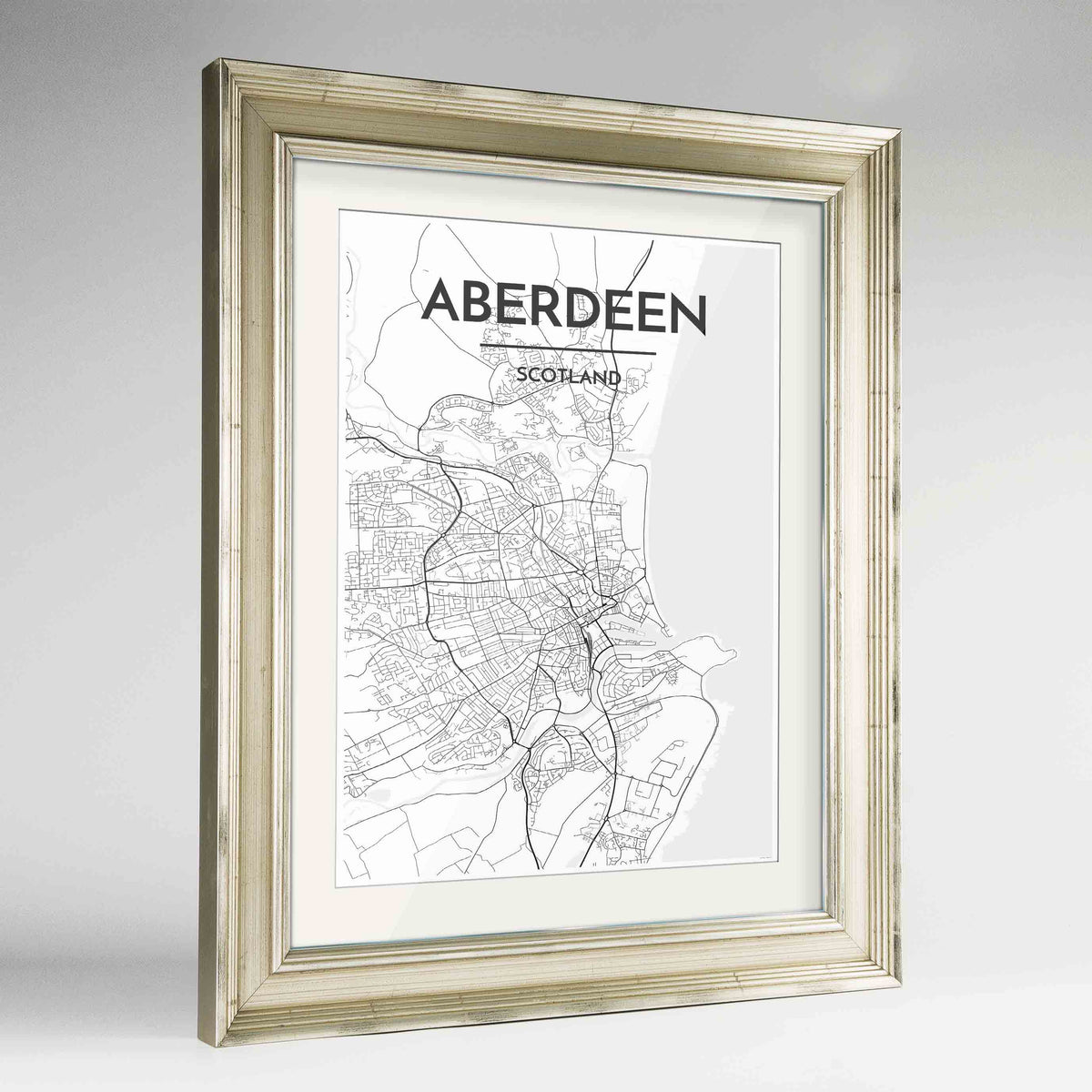 Framed Aberdeen Map Art Print 24x36&quot; Champagne frame Point Two Design Group