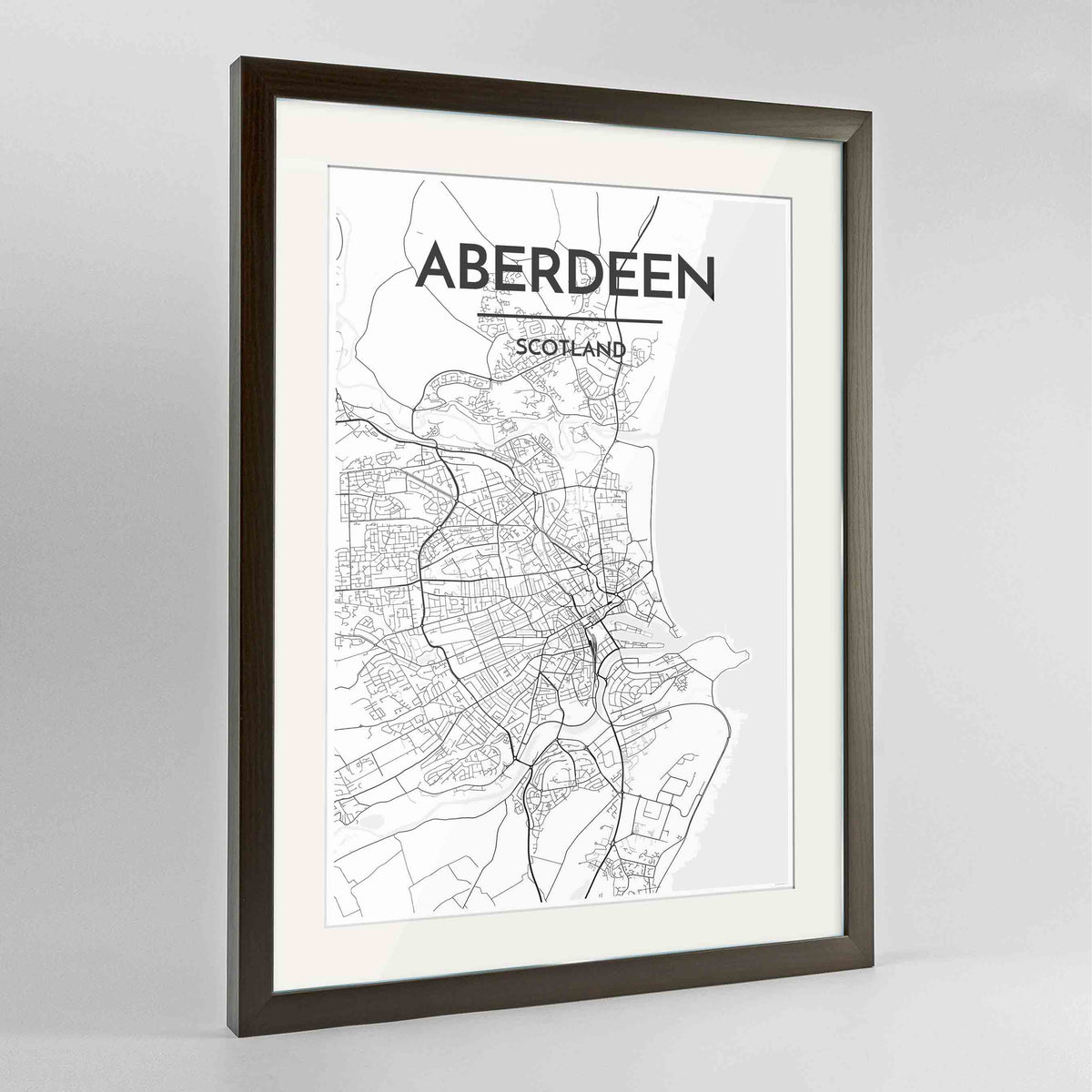 Framed Aberdeen Map Art Print 24x36&quot; Contemporary Walnut frame Point Two Design Group