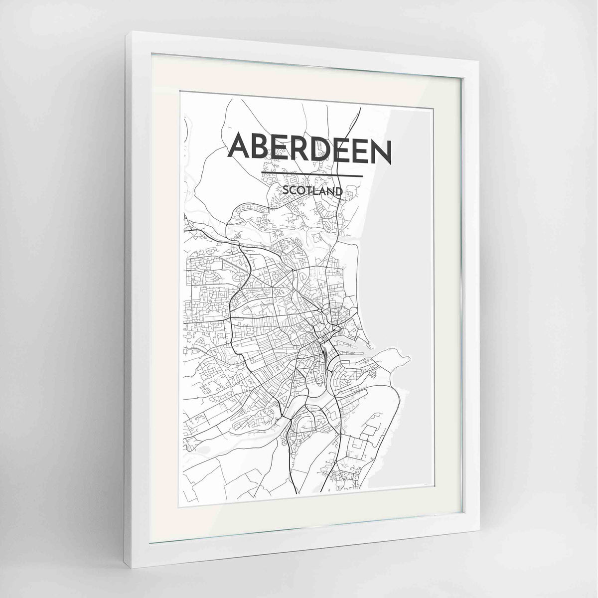 Framed Aberdeen Map Art Print 24x36&quot; Contemporary White frame Point Two Design Group