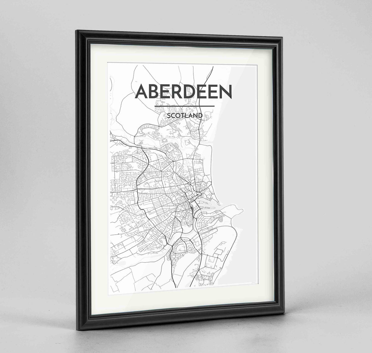 Framed Aberdeen Map Art Print 24x36&quot; Traditional Black frame Point Two Design Group