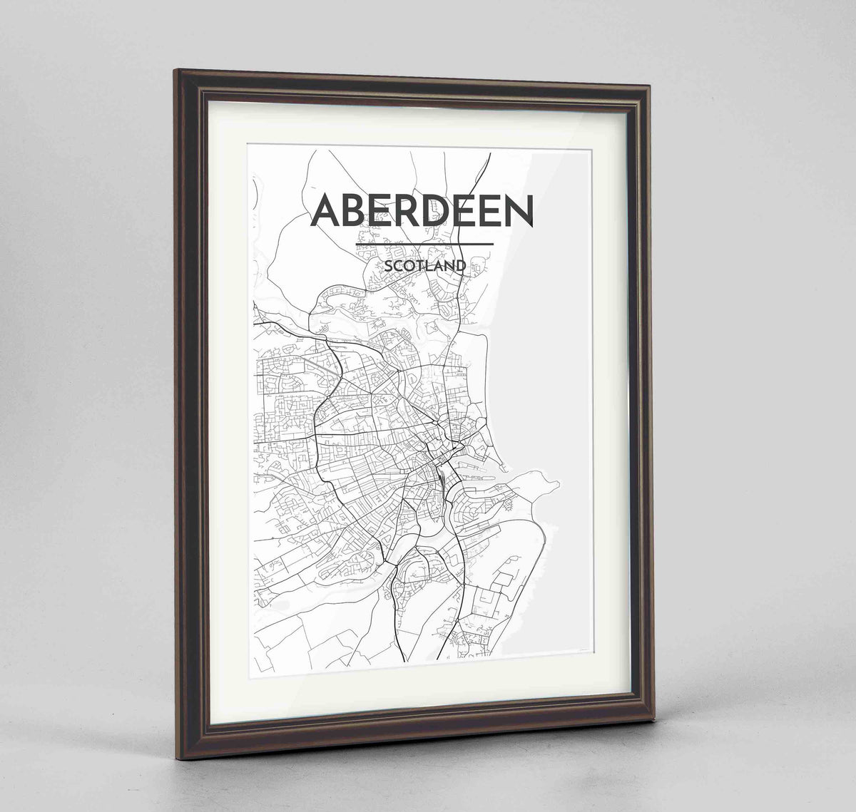 Framed Aberdeen Map Art Print 24x36&quot; Traditional Walnut frame Point Two Design Group