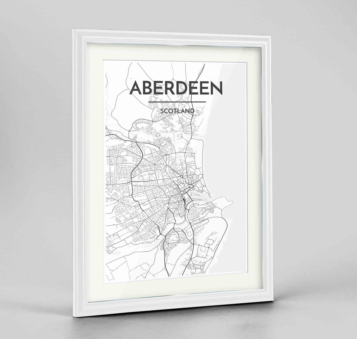 Framed Aberdeen Map Art Print 24x36&quot; Traditional White frame Point Two Design Group