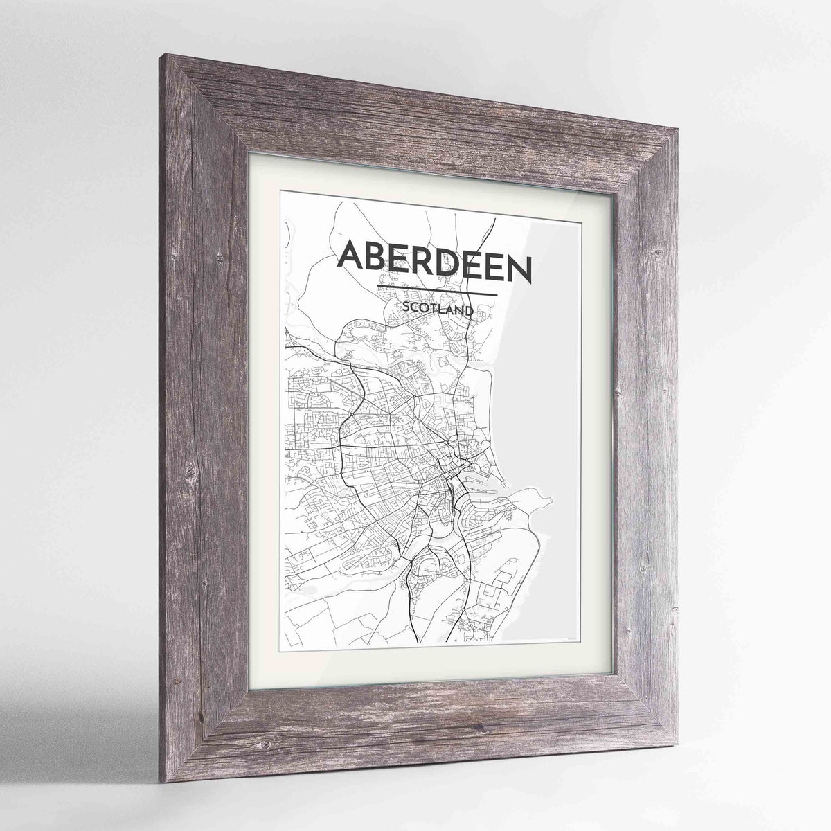 Framed Aberdeen Map Art Print 24x36&quot; Western Grey frame Point Two Design Group