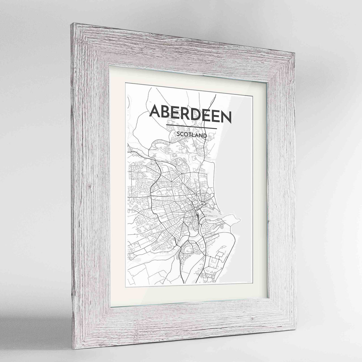 Framed Aberdeen Map Art Print 24x36&quot; Western White frame Point Two Design Group