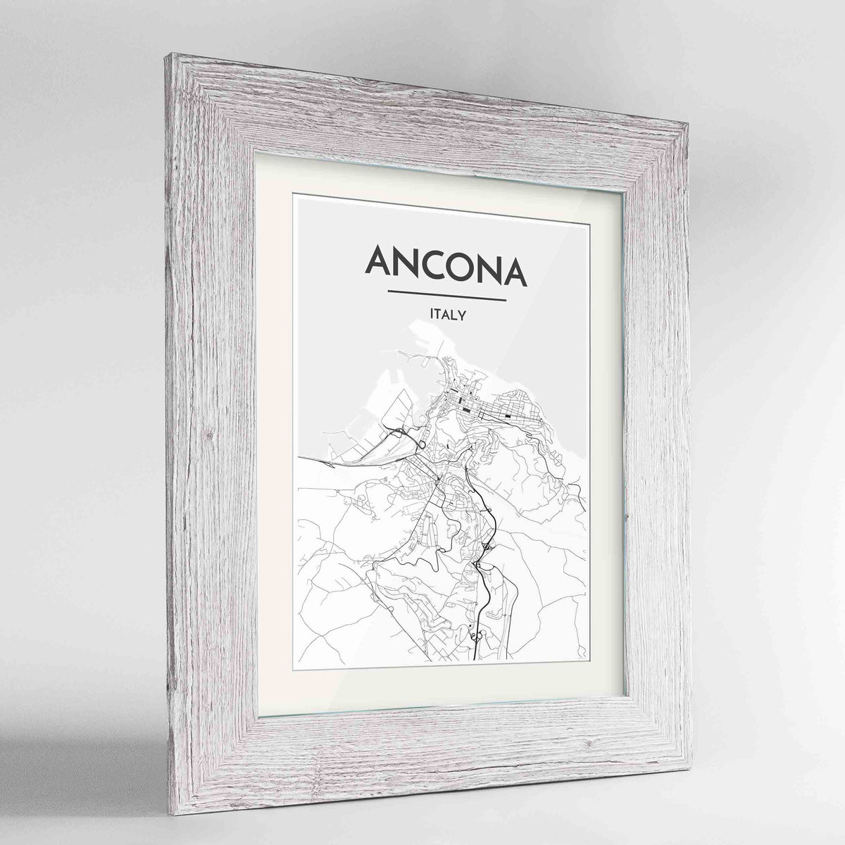 Framed Ancona Map Art Print 24x36&quot; Western White frame Point Two Design Group