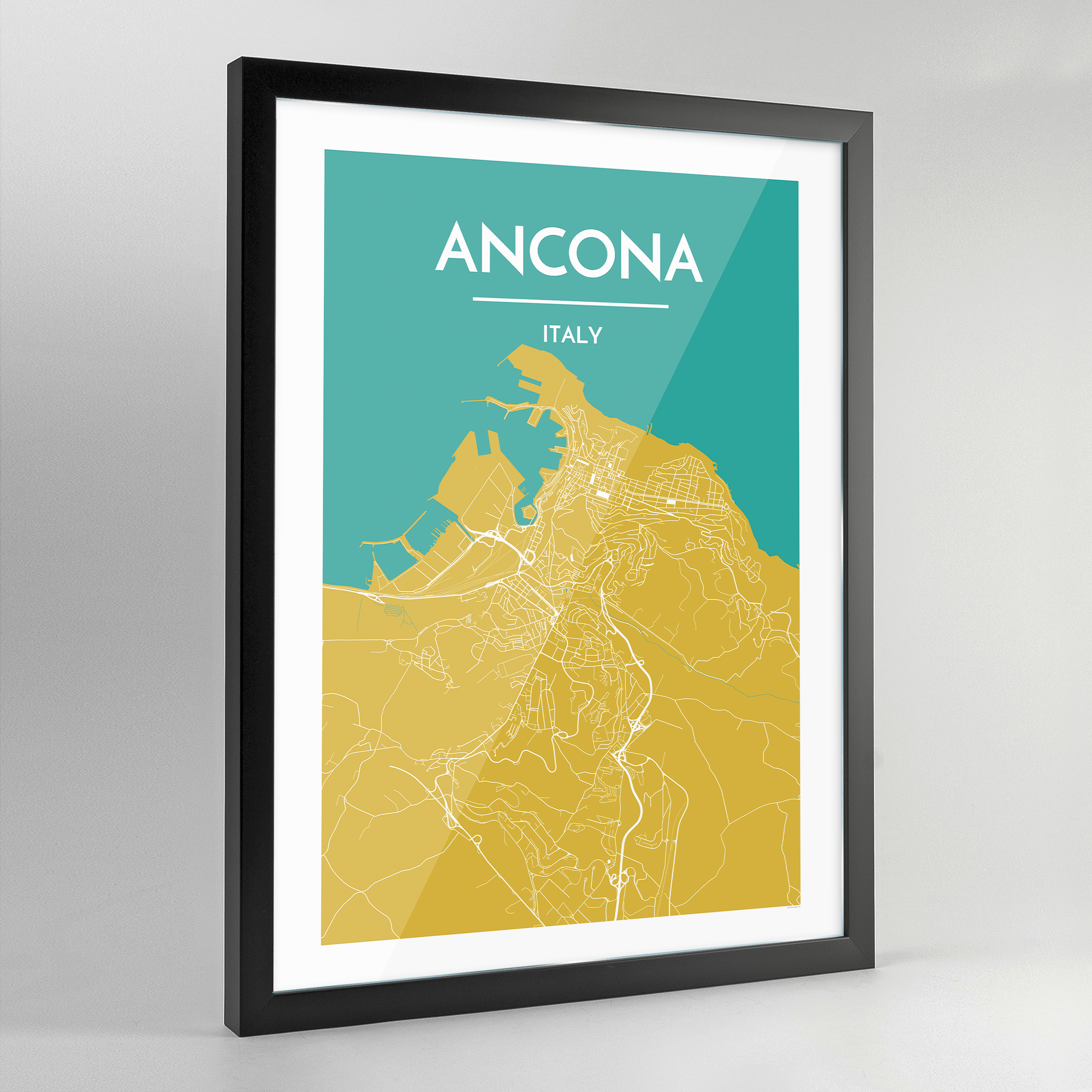 Framed Ancona Map Art Print - Point Two Design