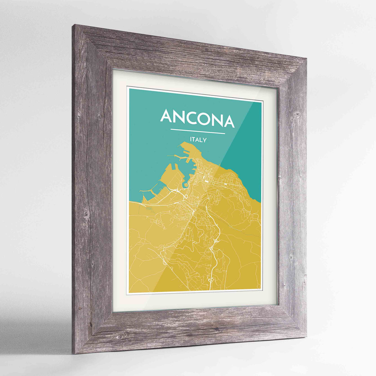 Framed Ancona Map Art Print 24x36&quot; Western Grey frame Point Two Design Group