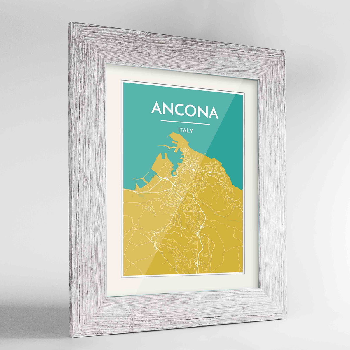 Framed Ancona Map Art Print 24x36&quot; Western White frame Point Two Design Group