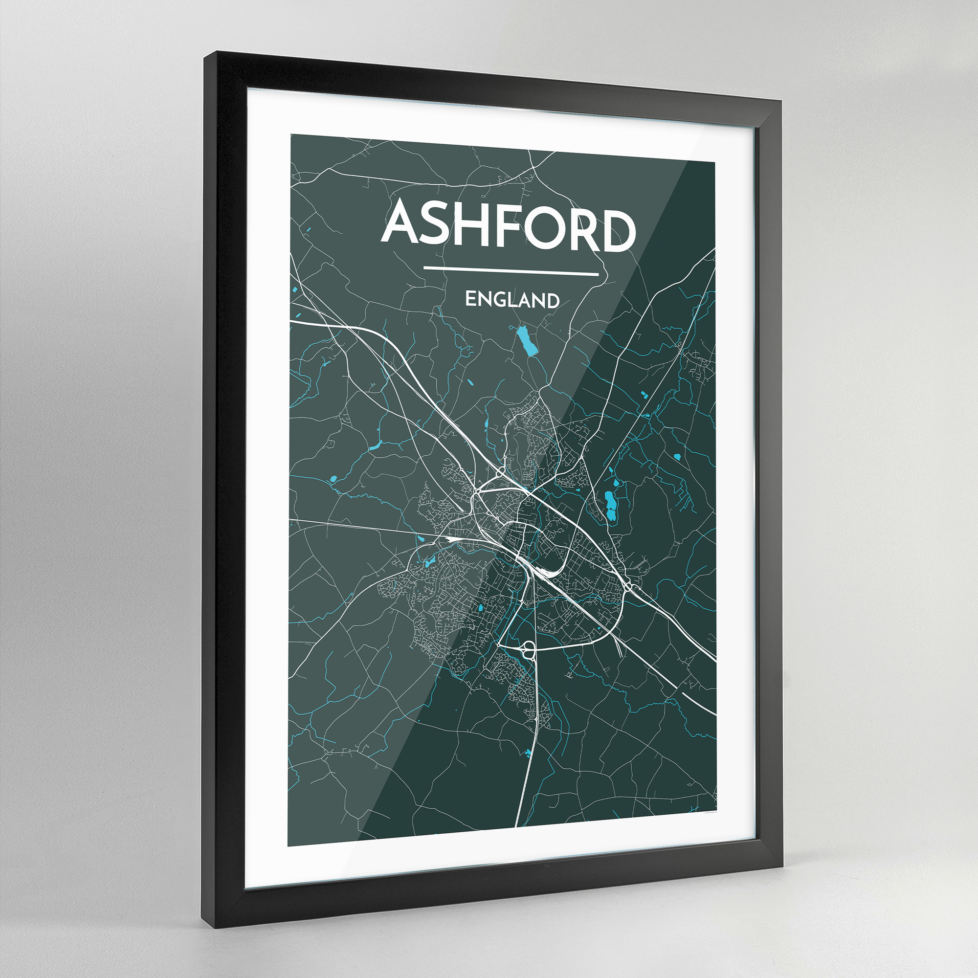 Framed Ashford Map Art Print - Point Two Design