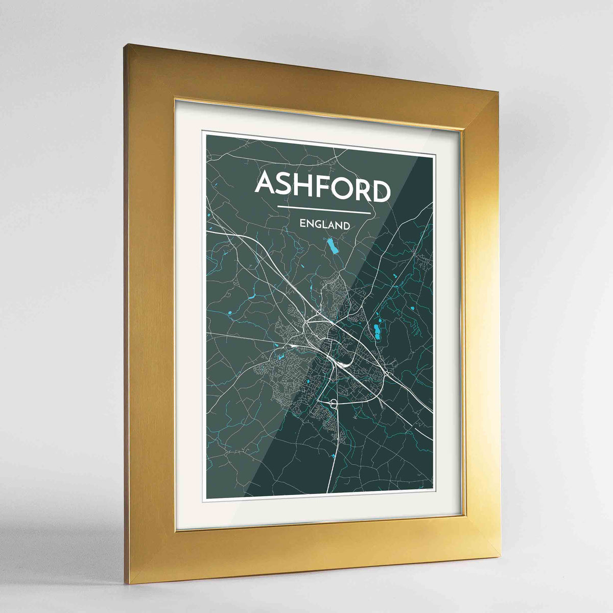 Framed Ashford Map Art Print 24x36&quot; Gold frame Point Two Design Group