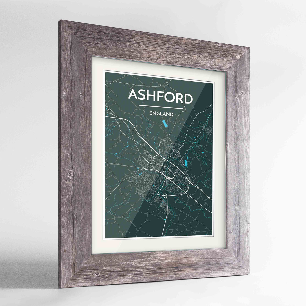 Framed Ashford Map Art Print 24x36&quot; Western Grey frame Point Two Design Group