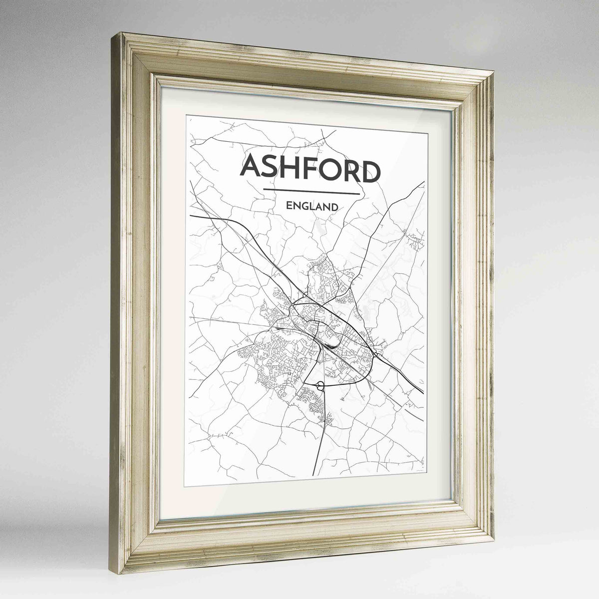 Framed Ashford Map Art Print 24x36&quot; Champagne frame Point Two Design Group