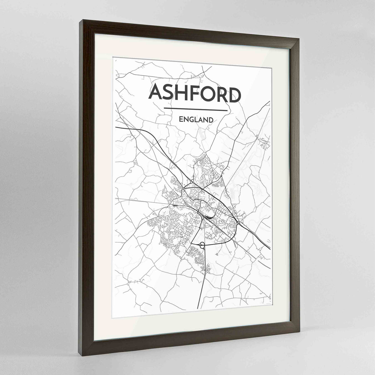Framed Ashford Map Art Print 24x36&quot; Contemporary Walnut frame Point Two Design Group