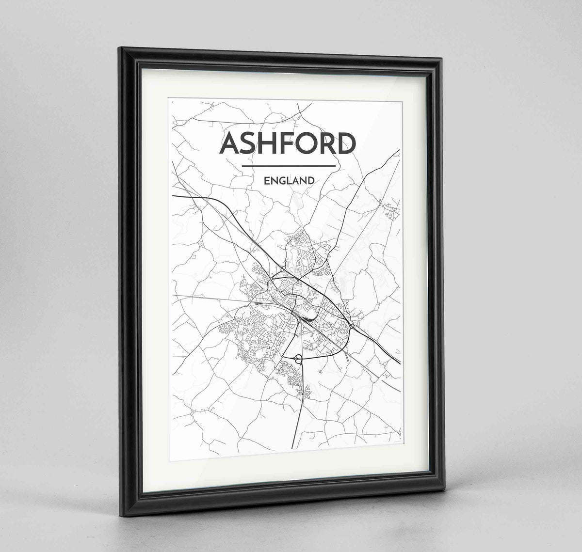 Framed Ashford Map Art Print 24x36&quot; Traditional Black frame Point Two Design Group