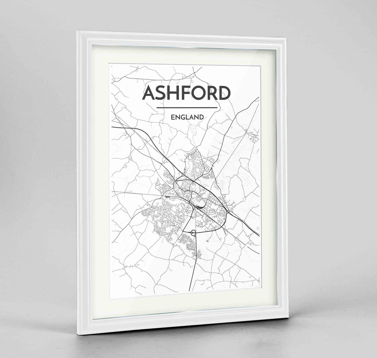 Framed Ashford Map Art Print 24x36&quot; Traditional White frame Point Two Design Group