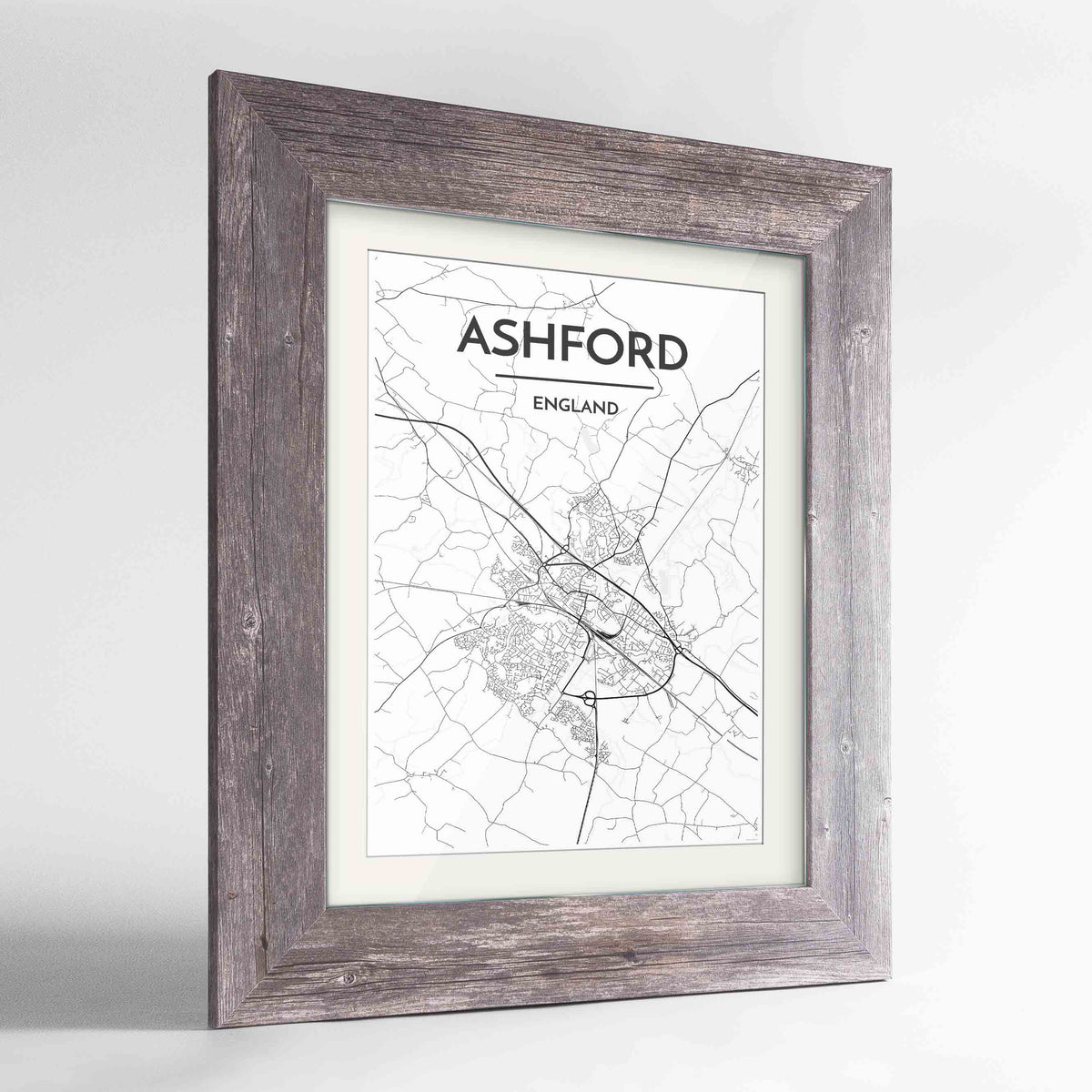 Framed Ashford Map Art Print 24x36&quot; Western Grey frame Point Two Design Group