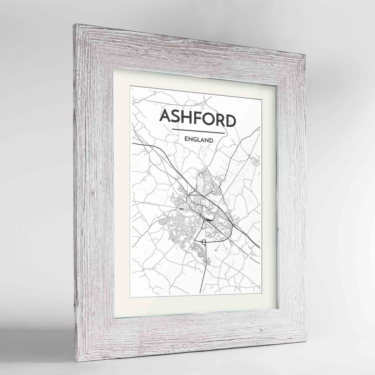 Framed Ashford Map Art Print 24x36&quot; Western White frame Point Two Design Group