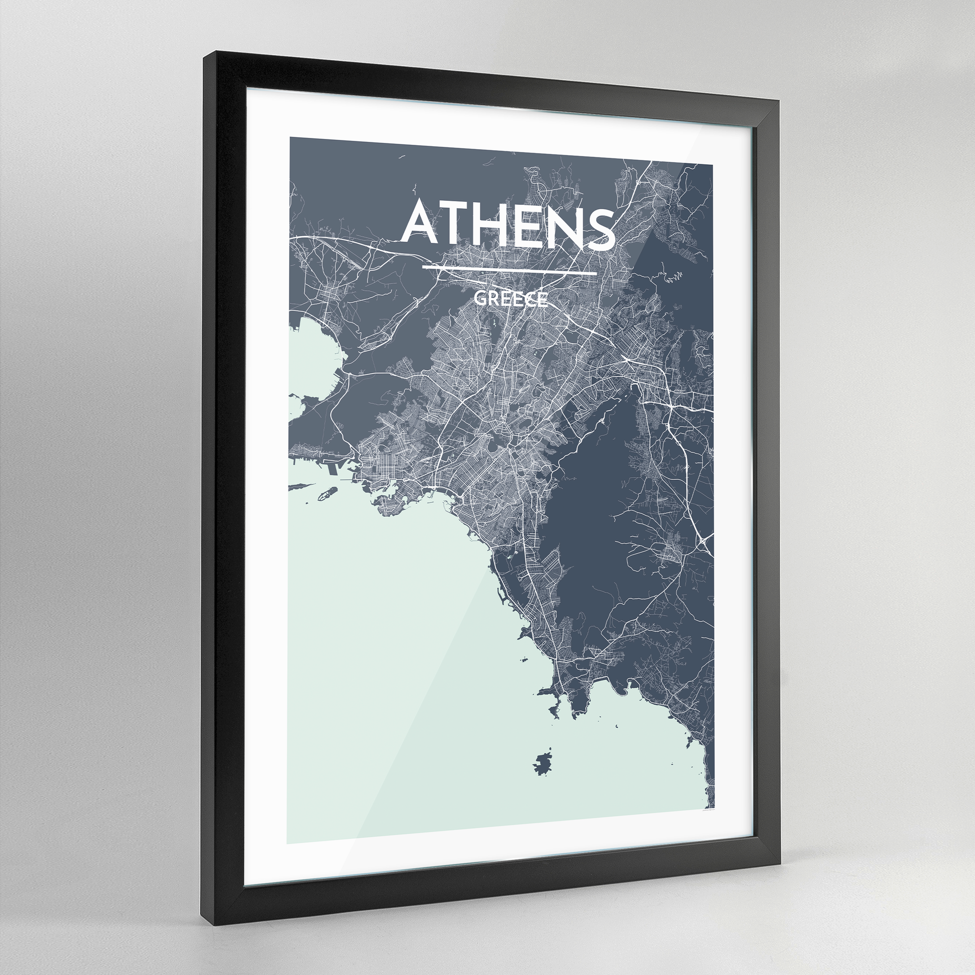 Framed Athens Map Art Print - Point Two Design
