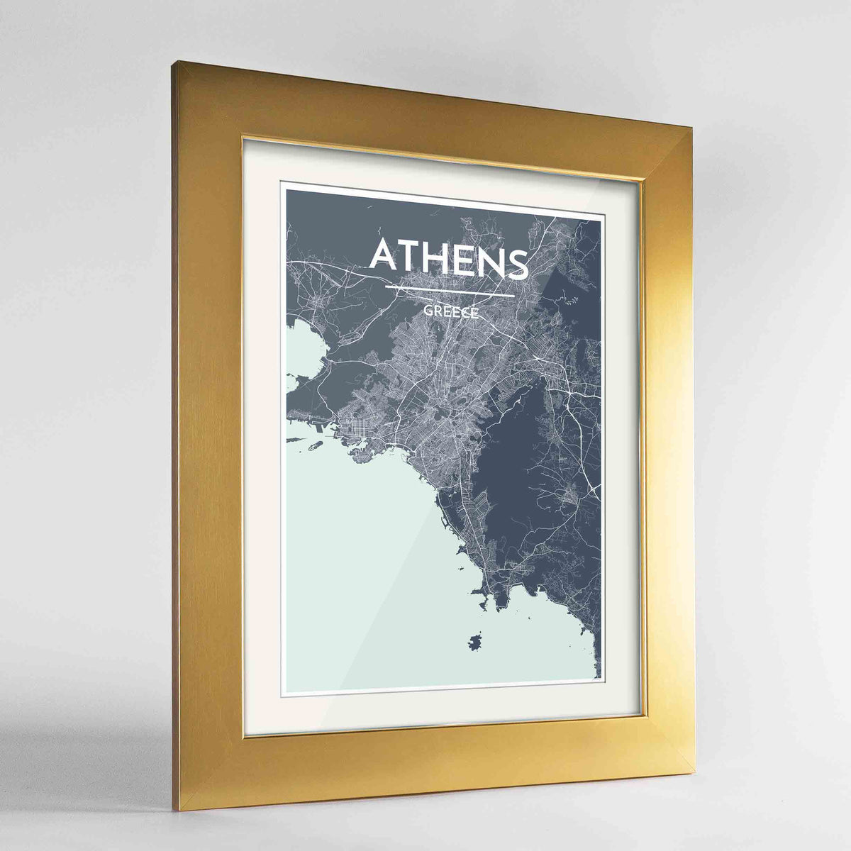Framed Athens Map Art Print 24x36&quot; Gold frame Point Two Design Group