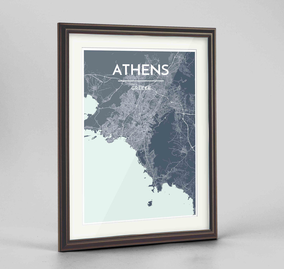 Framed Athens Map Art Print 24x36&quot; Traditional Walnut frame Point Two Design Group