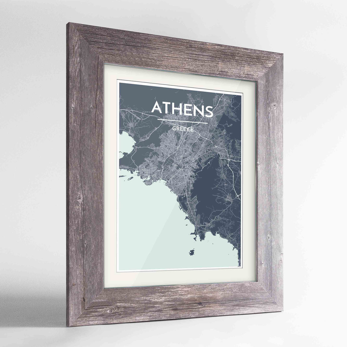 Framed Athens Map Art Print 24x36&quot; Western Grey frame Point Two Design Group