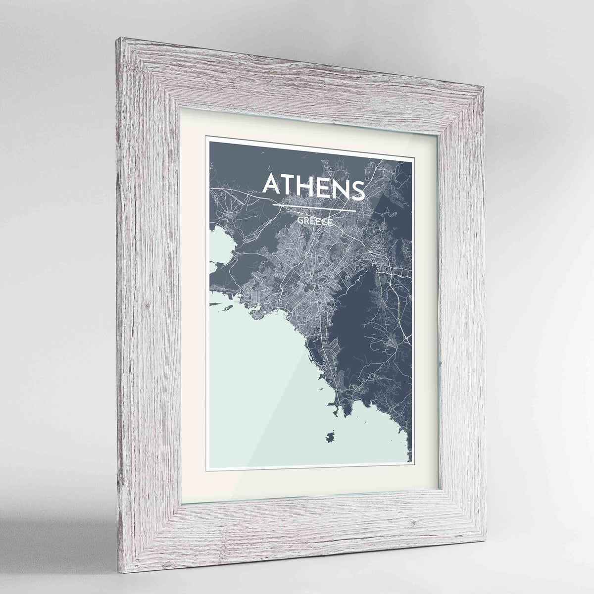 Framed Athens Map Art Print 24x36&quot; Western White frame Point Two Design Group