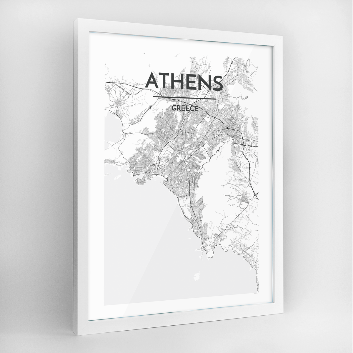 Athens Map Art Print - Framed