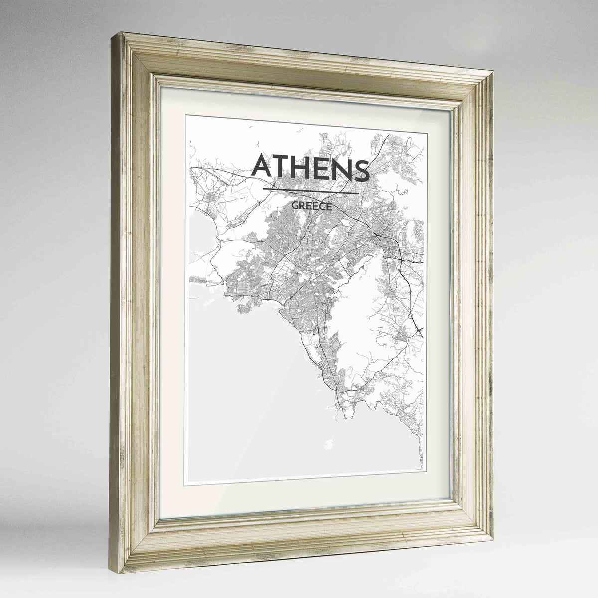 Framed Athens Map Art Print 24x36&quot; Champagne frame Point Two Design Group