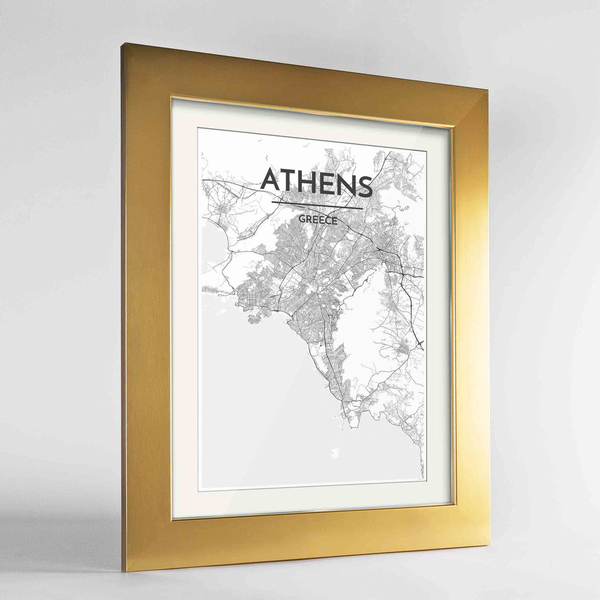 Framed Athens Map Art Print 24x36&quot; Gold frame Point Two Design Group