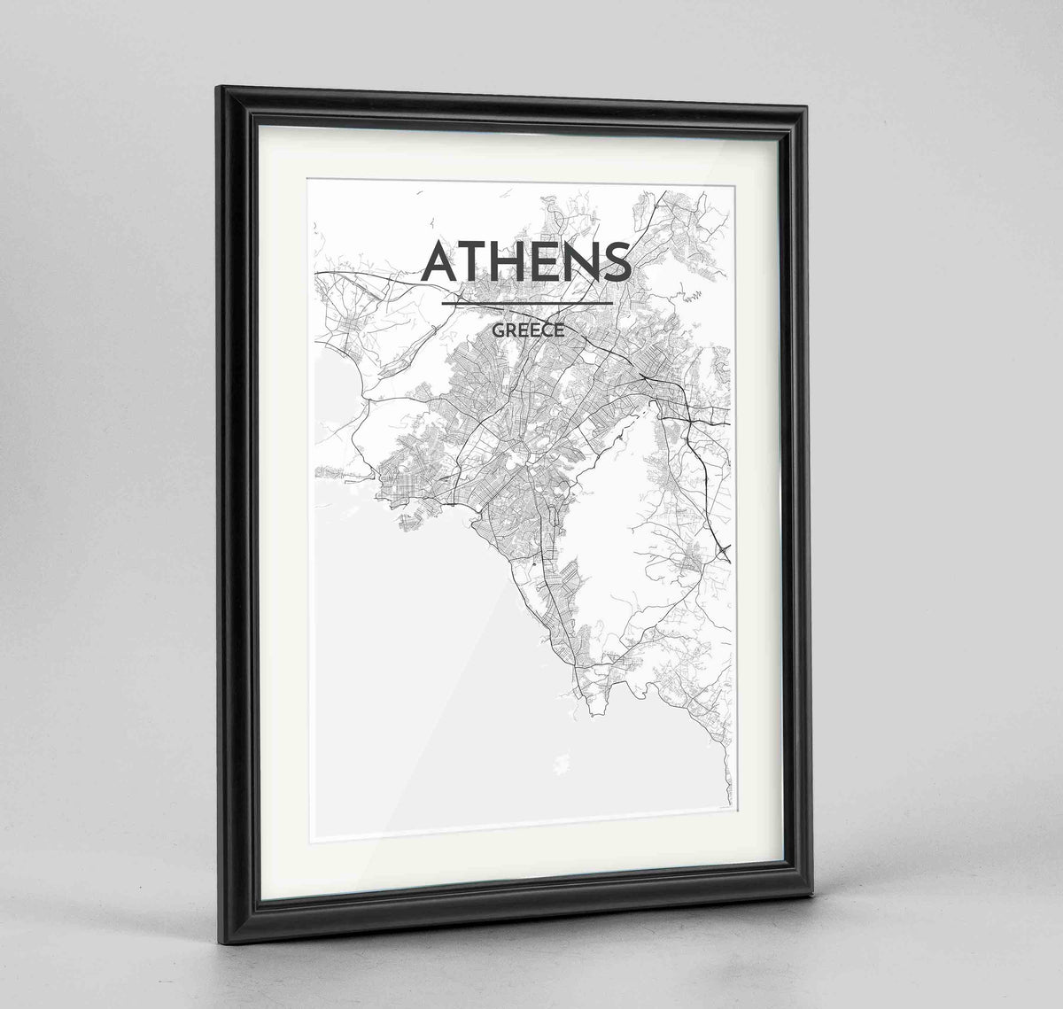 Framed Athens Map Art Print 24x36&quot; Traditional Black frame Point Two Design Group