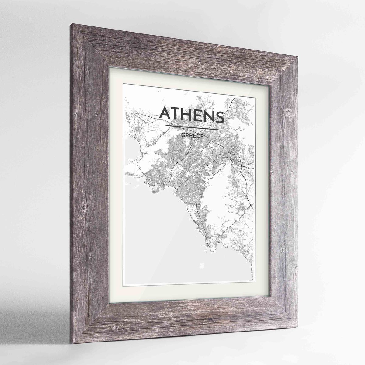 Framed Athens Map Art Print 24x36&quot; Western Grey frame Point Two Design Group