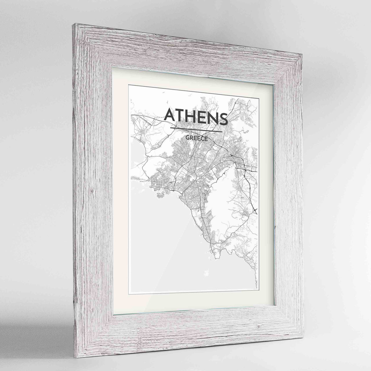 Framed Athens Map Art Print 24x36&quot; Western White frame Point Two Design Group