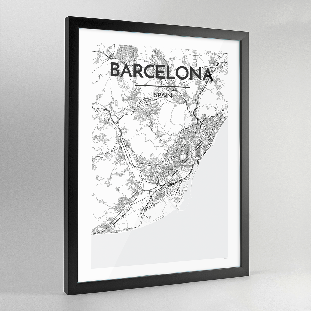 Barcelona Map Art Print - Framed