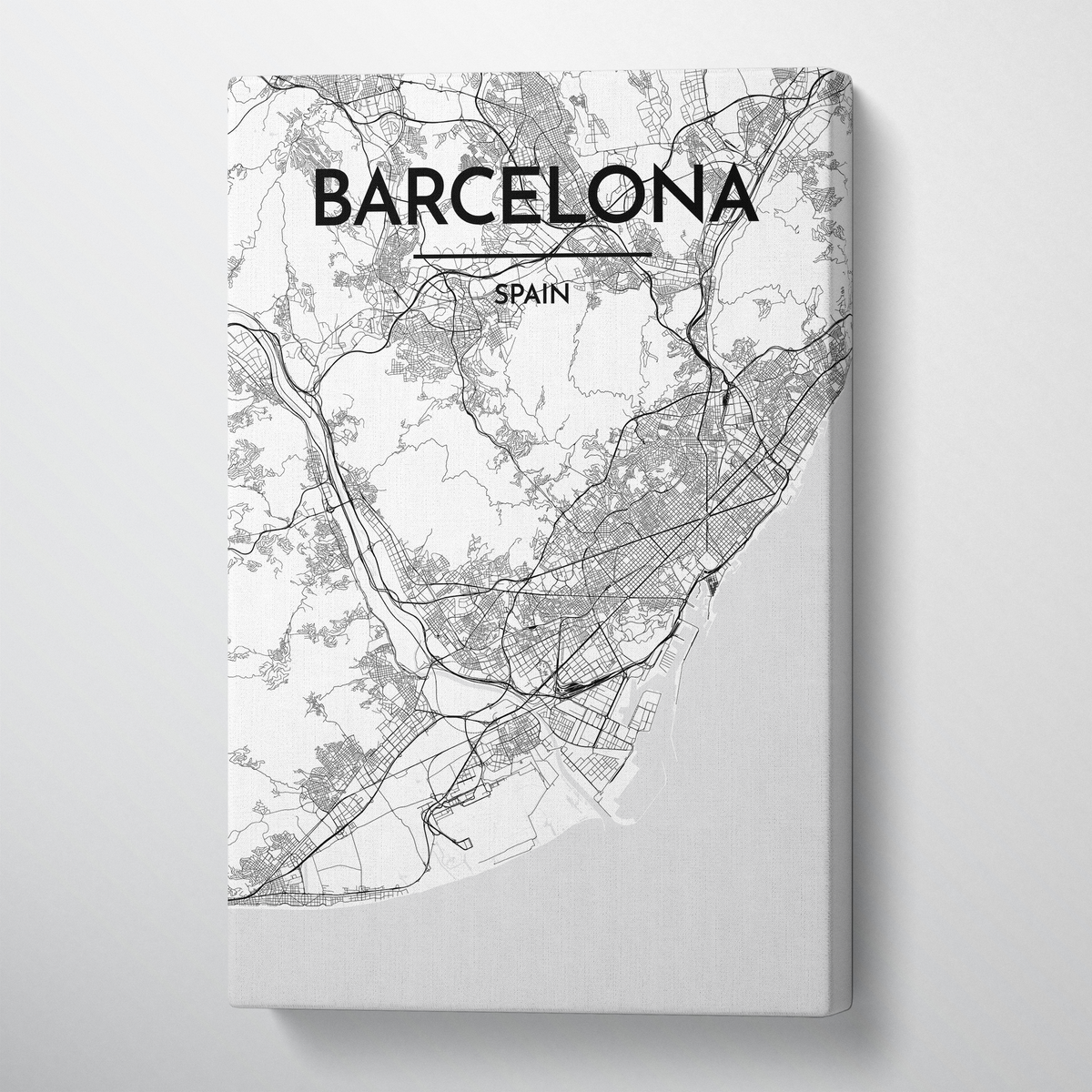 Barcelona Map Art Print Map Canvas Wrap - Point Two Design