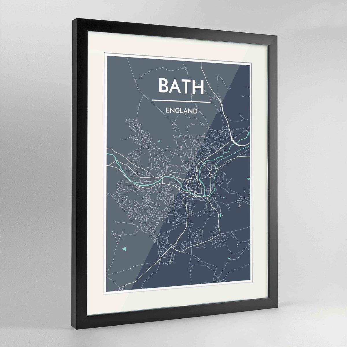 Framed Bath Map Art Print 24x36&quot; Contemporary Black frame Point Two Design Group