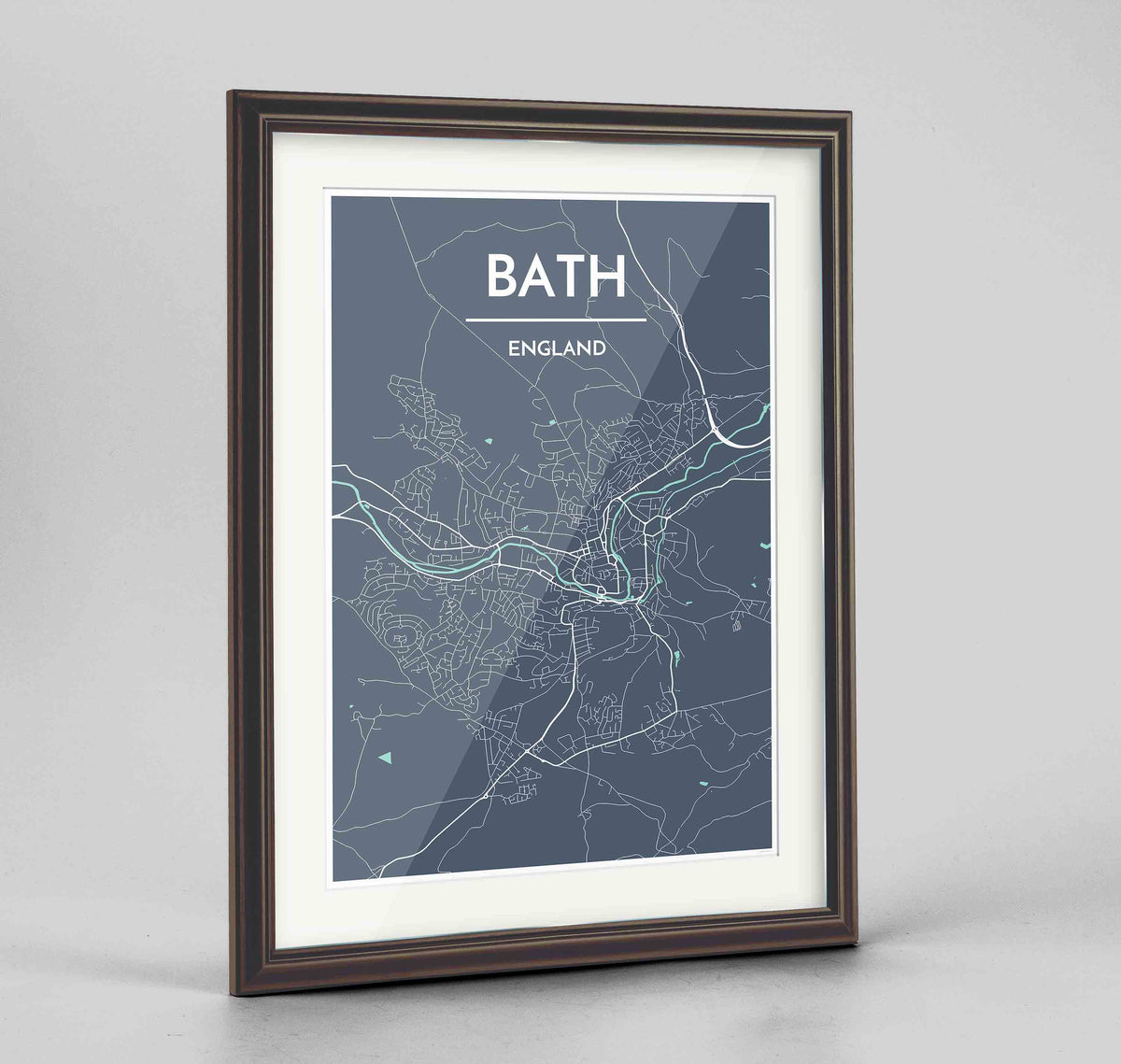 Framed Bath Map Art Print 24x36&quot; Traditional Walnut frame Point Two Design Group