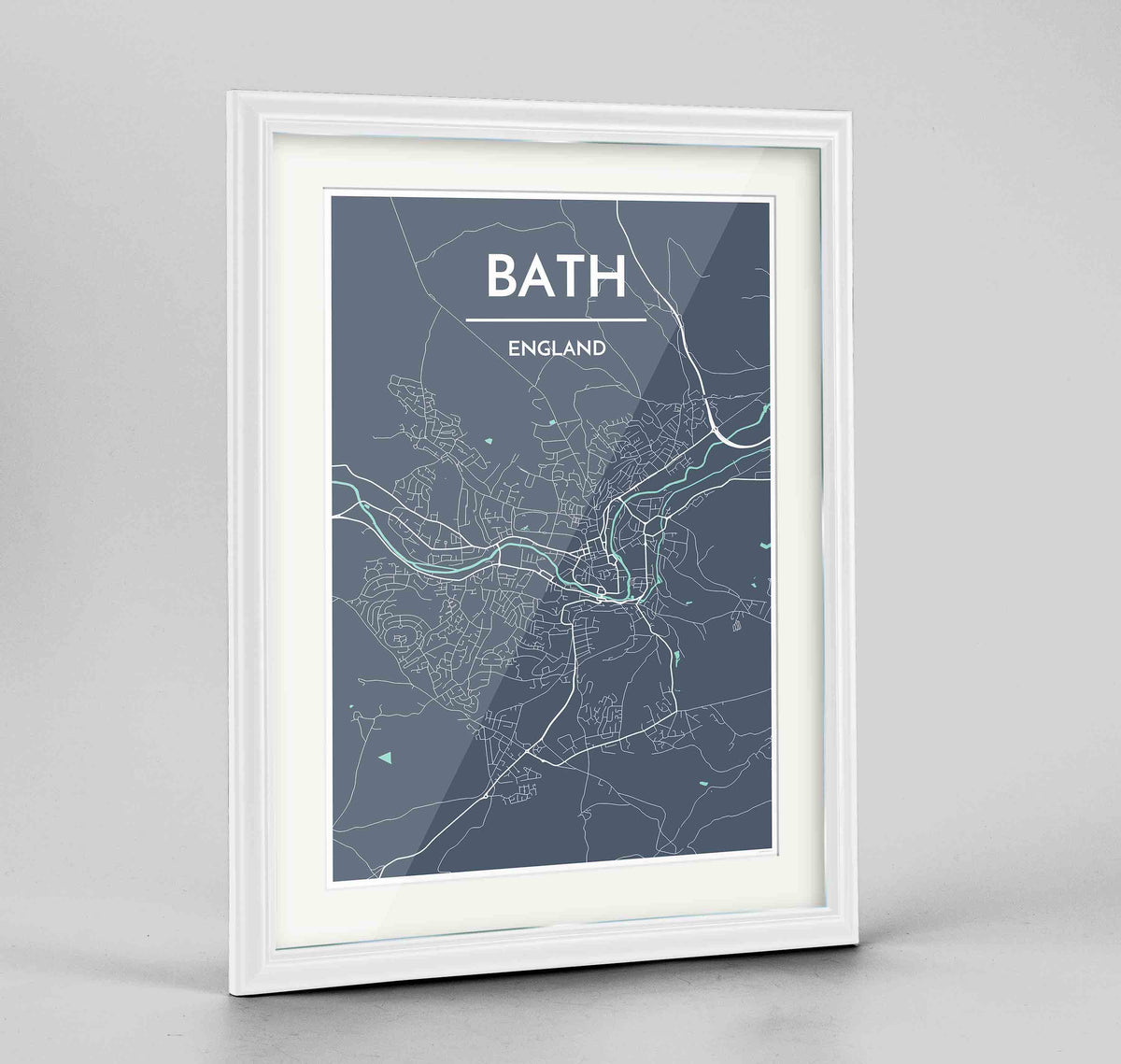 Framed Bath Map Art Print 24x36&quot; Traditional White frame Point Two Design Group