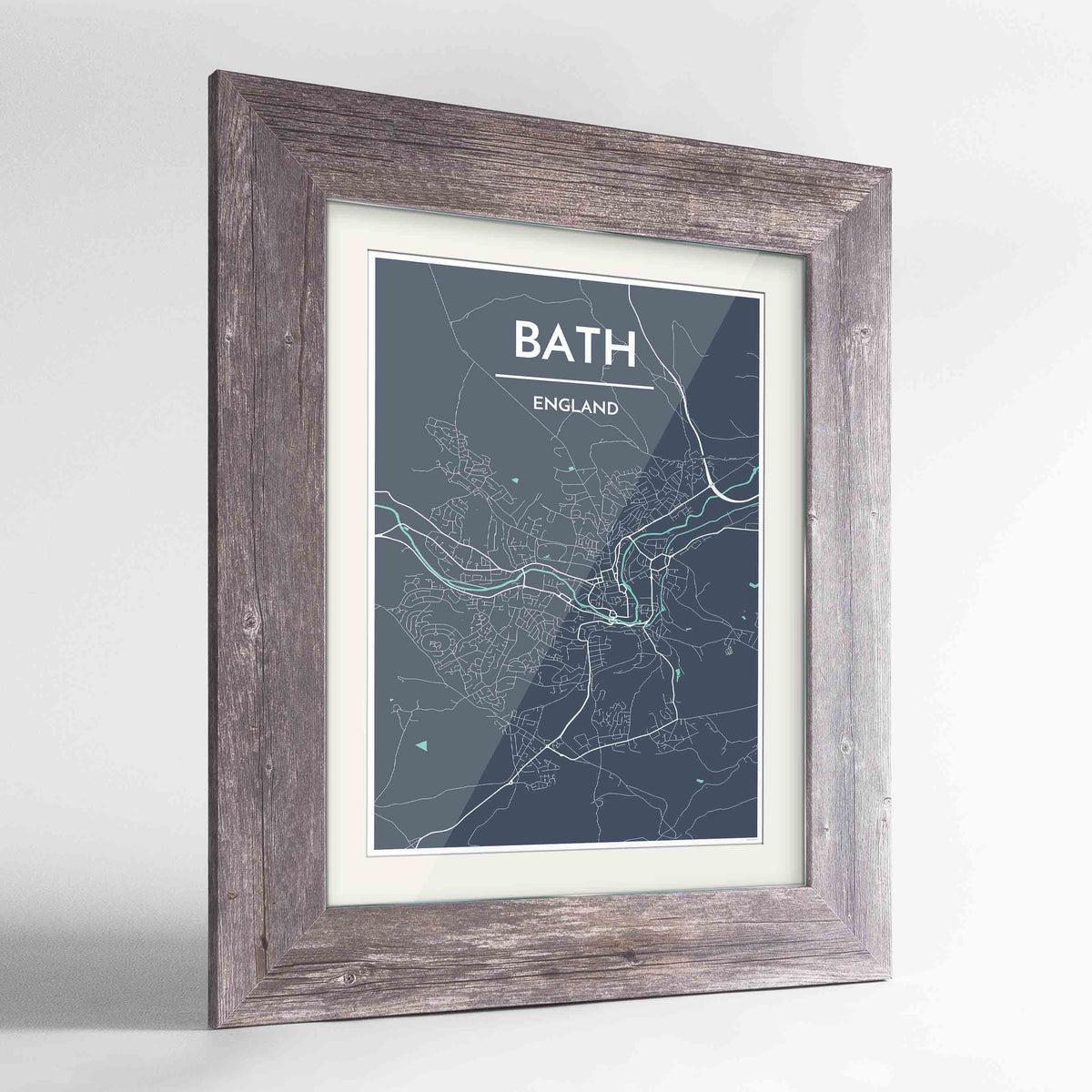 Framed Bath Map Art Print 24x36&quot; Western Grey frame Point Two Design Group
