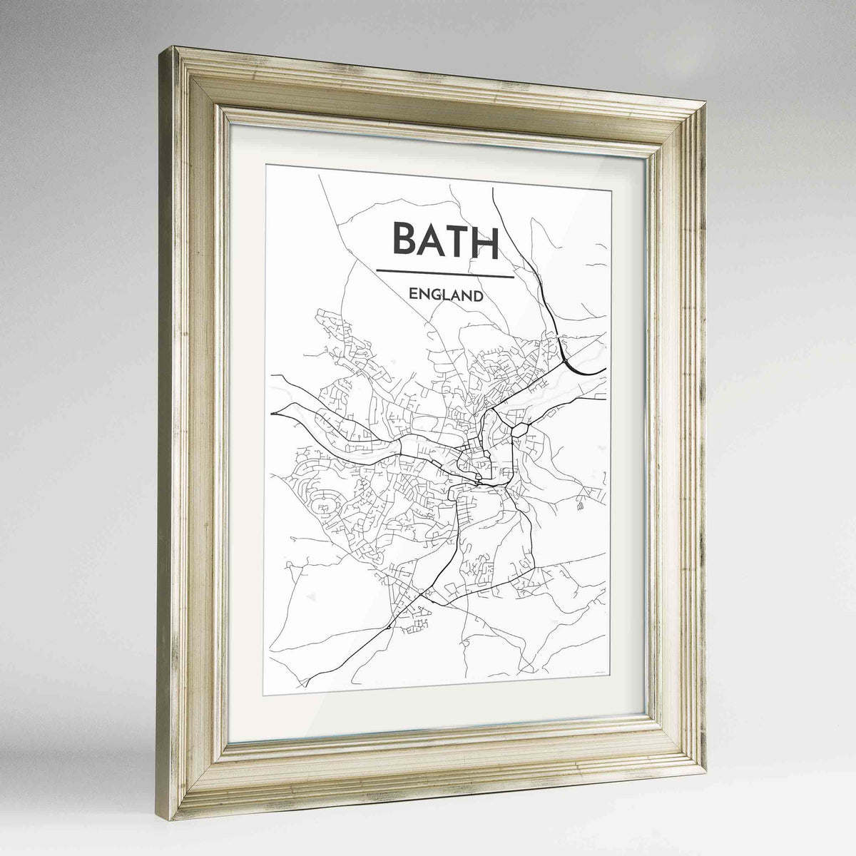 Framed Bath Map Art Print 24x36&quot; Champagne frame Point Two Design Group